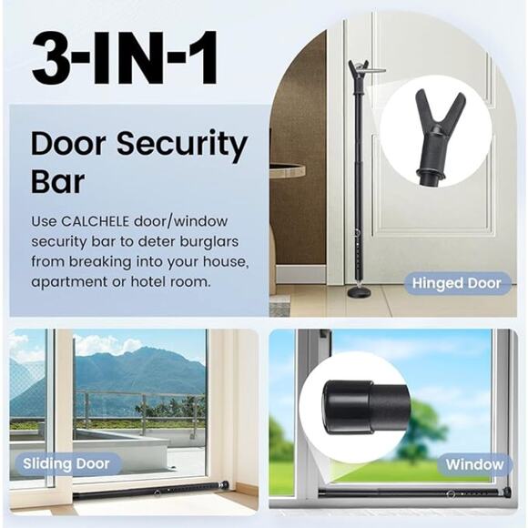NEW- 3 Pack Sliding Door Security Bars, Window/Patio Door Security Bars -Black - Picture 3 of 5